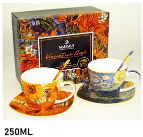 Šálka s podšálkou 250 ml na kávu - set 2 ks Vincent van Gogh Slnečnice + The Starry Night, MARSSEUS,2136