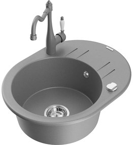 Mexen Kevin, drez granitový 586x458x190 mm, 1-komorový a drezová batéria Carla, šedá, 6517-71-670700-71