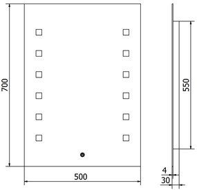 Mexen Ner, LED kúpeľňové zrkadlo s podsvietením 50x70 cm, 6000K, ochrana proti zahmlievaniu, 9809-050-070-611-00