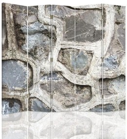 Ozdobný paraván, Šedá kamenná zeď - 180x170 cm, päťdielny, obojstranný paraván 360°