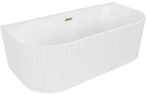 Mexen Sella, voľne stojaca vaňa ku stene, drážkovaná, 150 x 75 cm, biela matná, zlatý lesklý prepad, 52711507501-50