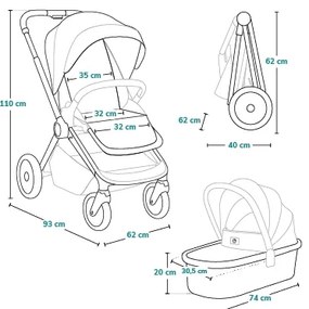 Lionelo - Kombinovaný kočík 3v1 MIKA PLUS Grey Stone