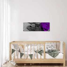 Obraz - Fialová ruža so zelenou stonkou (s hodinami) (90x30 cm)