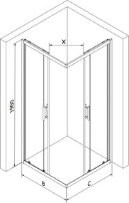 Mexen Rio, štvorcový sprchovací kút s posuvnými dverami 90 x 90 cm, 6mm šedé sklo, chrómový profil + čierna sprchová vanička, 860-090-090-01-40-4070