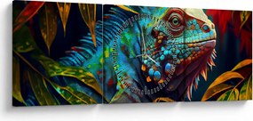 Obraz - Farebný leguán (s hodinami) (90x30 cm)