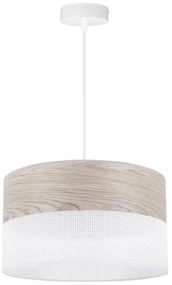 Závesné svietidlo Wood, 1x svetlobéžová dubová dýha/biele PVC tienidlo, (fi 35cm)