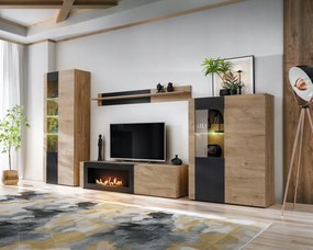 Obývacia stena Aruno Ar-k (dub ribbeck čierna) (osvetlenie bio krb)