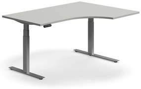 Výškovo nastaviteľný stôl QBUS, rohový, 1600x1200 mm, strieborný rám, svetlošedá