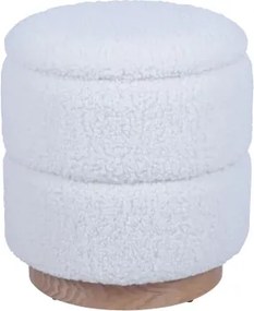 Okrúhly taburet s úložným priestorom Mariola, smotanovo biela teddy látka%