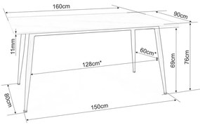 Jedálenský stôl Rion 160 x 90 cm, mramor / čierna