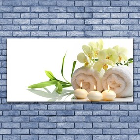 Obraz plexi Kúpele uteráky sviece orchidea 120x60 cm