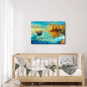 Obraz - Jazero s loďkami (90x60 cm)