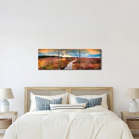 Obraz - Jesenná cesta krajinou (s hodinami) (90x30 cm)