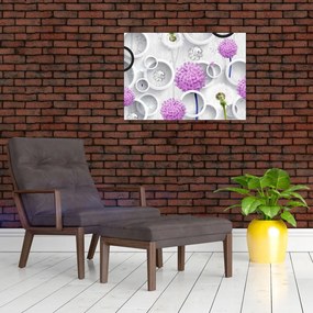 Obraz 3D abstrakcie s kruhmi a kvetinami (70x50 cm)