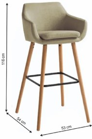 Barová stolička, béžová látka/buk, TAHIRA