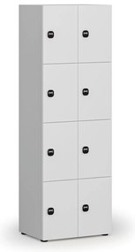Drevená šatníková skrinka s úložnými boxmi, 8 boxov, RFID zámok, sivá/biela