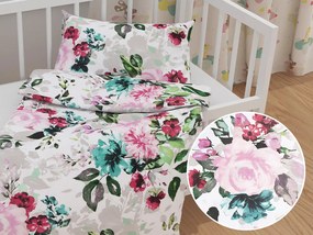 Biante Detské bavlnené posteľné obliečky do postieľky Sandra SA-220 Veľké ružové kvety Do postieľky 90x140 a 40x60 cm