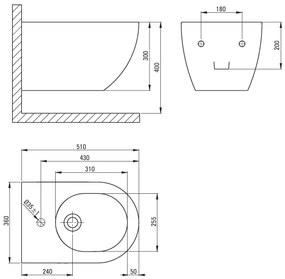 Deante Peonia, závesný bidet 51x36 cm Rimfree, antracitová-titanium, CDE_DBPW