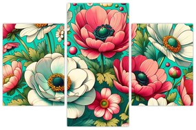 Obraz - Kvety na modrom pozadí (90x60 cm)