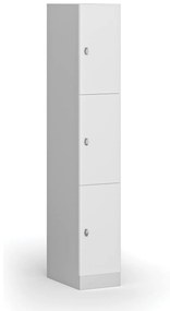 Šatníková skrinka s úložnými boxmi, 3 boxy, 1850 x 300 x 500 mm, otočný zámok, laminované dvere, biela