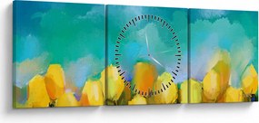 Obraz žltých tulipánov (s hodinami) (90x30 cm)