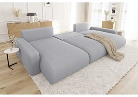 Svetlosivá menčestrová rozkladacia/s úložným priestorom rohová pohovka Sara – Ropez