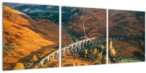 Obraz mosta v škótskom údolí (s hodinami) (90x30 cm)