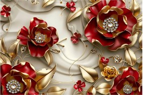 Obraz - 3D Červeno-zlaté kvety (90x60 cm)