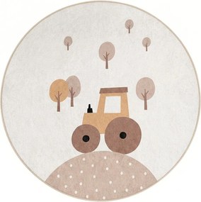 Béžový prateľný detský koberec ø120 cm Tractor World – Mila Home