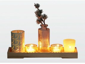 Súprava svietnikov na drevenom podnose Winter Time, 6 ks, 10,5 x 32,5 cm