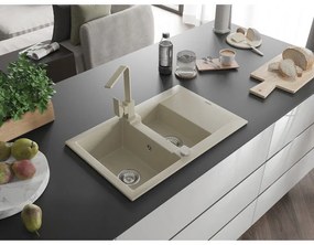 Mexen Gaspar, granitový drez 737x475x177 mm, 1,5-komorový a béžová batéria Rita, béžová, 6507-69-670300-69