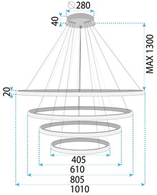 Toolight Toolight, závesné svietidlo 100cm, 60W, 3000K, LHJ010-CP4, zlatá matná, OSW-50003