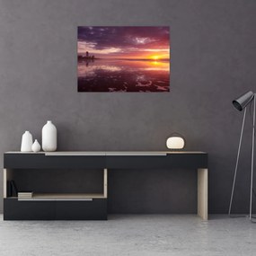 Sklenený obraz - Pláž pri západe slnka (70x50 cm)