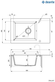 Deante Andante, 1-komorový sklo-granitový drez 780x488x220 mm, šedá-grafitová, DEA-ZSN_GL1C