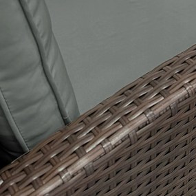 Ratanová súprava so stolíkom, pohovkou a 2 kreslami - hnedá + sivé vankúše