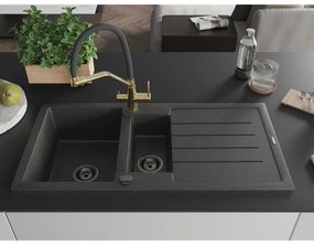 Mexen Andres, granitový drez 1000x500x200 mm, 1,5-komorový a drezová batéria Duo, čierna škvrnitá, 6515-76-671701-57-B