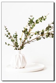 Obraz na plátne - Vetva eukalyptu v bielej váze na bielom pozadí - obdĺžnik 7272A (100x70 cm)