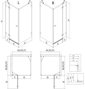 Mexen Lunar, pravostranný výklopný sprchový kút 75 x 80 cm, číre sklo, zlatý profil, 834-075-080-50-00-P
