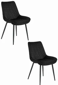 Set dvoch jedálenských stoličiek VERDO zamatové čierne / čierne nohy (2 ks)