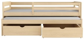 Detská posteľ z masívu borovice JOLANA s prístelkou a šuplíkmi - 200x90 cm - PRÍRODNÁ BOROVICA