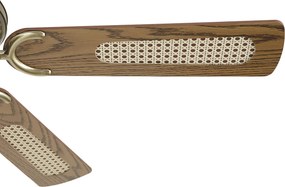 Mosadzný stropný ventilátor s drevenou potlačou a ratanom 108 cm s ťahovým spínačom - Mistral Majas