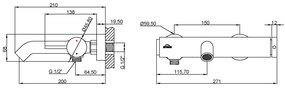 Invena Kalitea, nástenná vaňová batéria 150mm, čierna matná, INV-BW-72-004-V