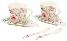 HOME ELEMENTS Súprava dvoch 250 ml šálok s podšálkami a lyžičkami, Ruža