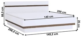 Manželská posteľ s roštom Lynatet 97 140 - dub sonoma truflový / biely lesk