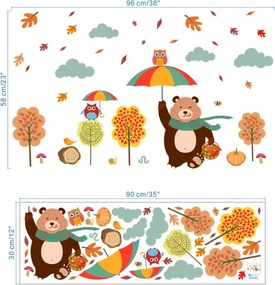 Samolepka na stenu "Medveď s dáždnikom" 96x58 cm