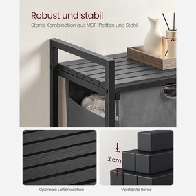 Kôš na bielizeň, s policou, kovový rámom, sivý