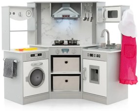 Drevená detská kuchynka so svetlom a zvukom a dávkovačom vody a práčkou a príslušenstvom Hracia kuchynka