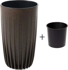 PLASTOVÝ KVETINÁČ STRIPPED ECO SADA 2KS 42X25 CM+ 51X30 CM TMAVOHNEDÁ