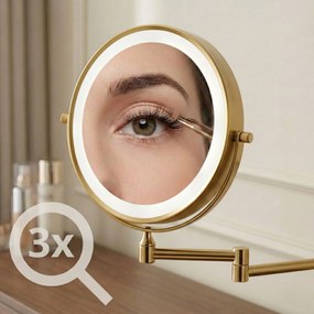 Rea Glow, kozmetické LED zrkadlo nástenné 20 cm, zlatá matná, HOM-70001