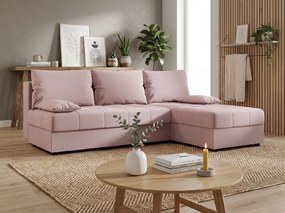 Rozkladacia obojstranná sedacia súprava do L VENORIA SLIM 200x143 cm, púdrovo ružová + 2 vankúšiky ZDARMA